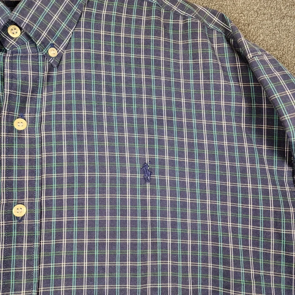 Polo Ralph Lauren Mens XXL Button Down Shirt Blue Green Plaid Long Sleeve Cotton
